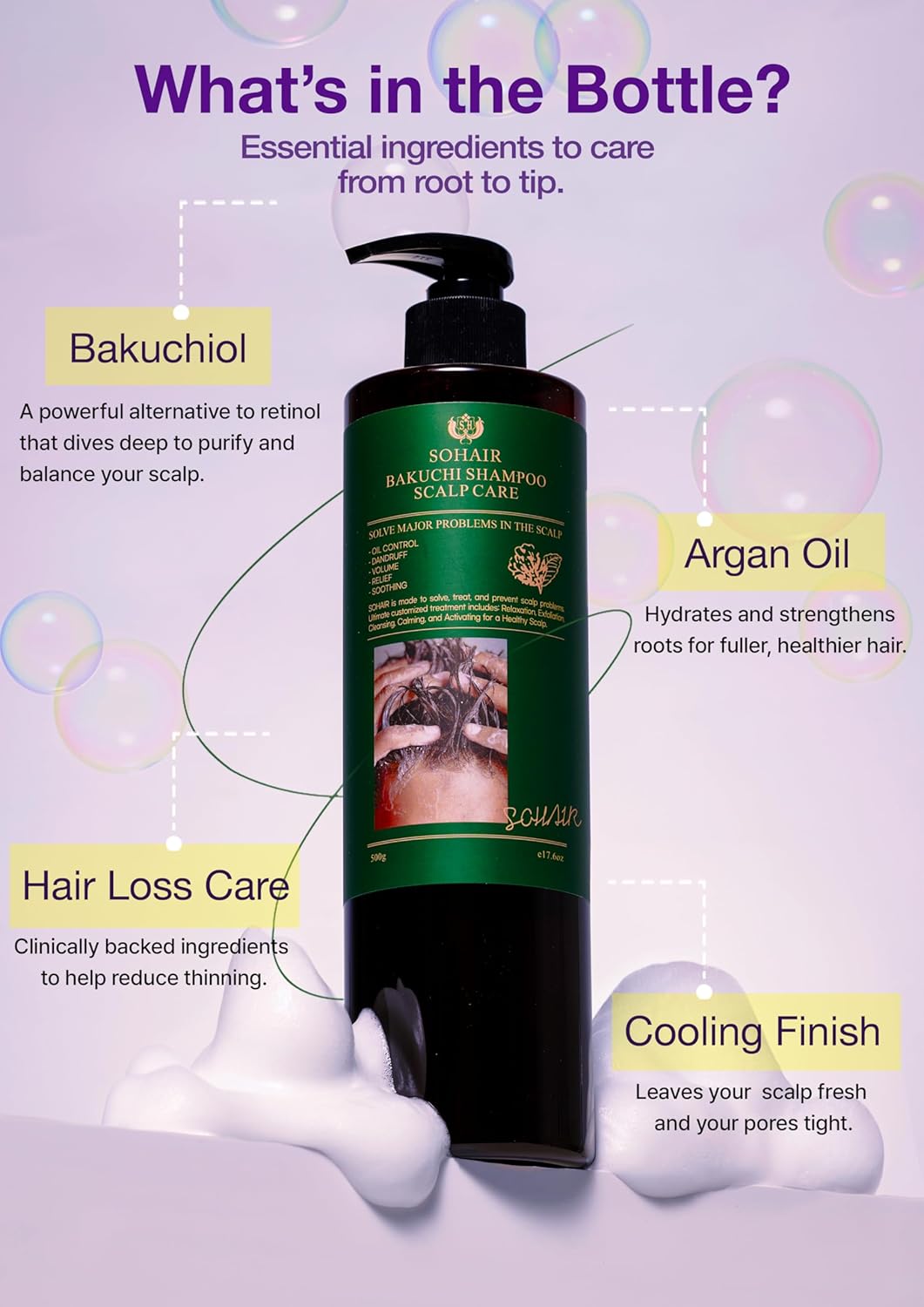 Bakuchi Shampoo Scalp Care with Bakuchiol & Argan Oil, Clarifying Shampoo for Oily Scalp, Daily Use, 17.6 oz