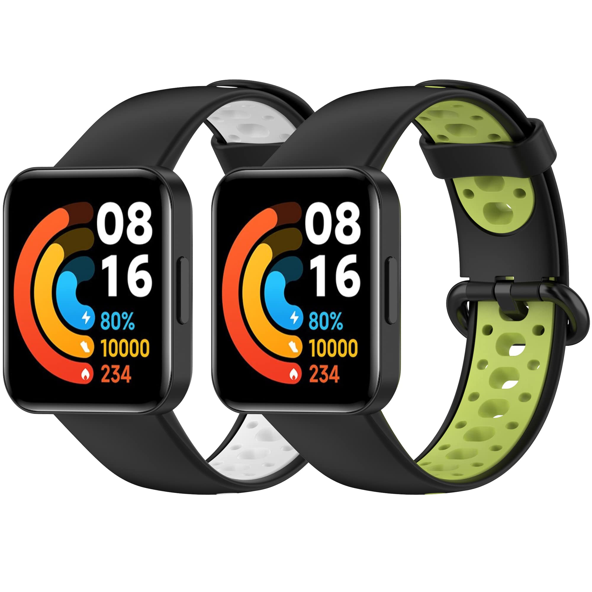 Correa de silicona compatible con Xiaomi Mi Watch 2 Lite/Redmi Watch 2 para mujeres y hombres, correa deportiva de repuesto para Redmi Watch 2 accesorios (negro/blanco, negro/verde)