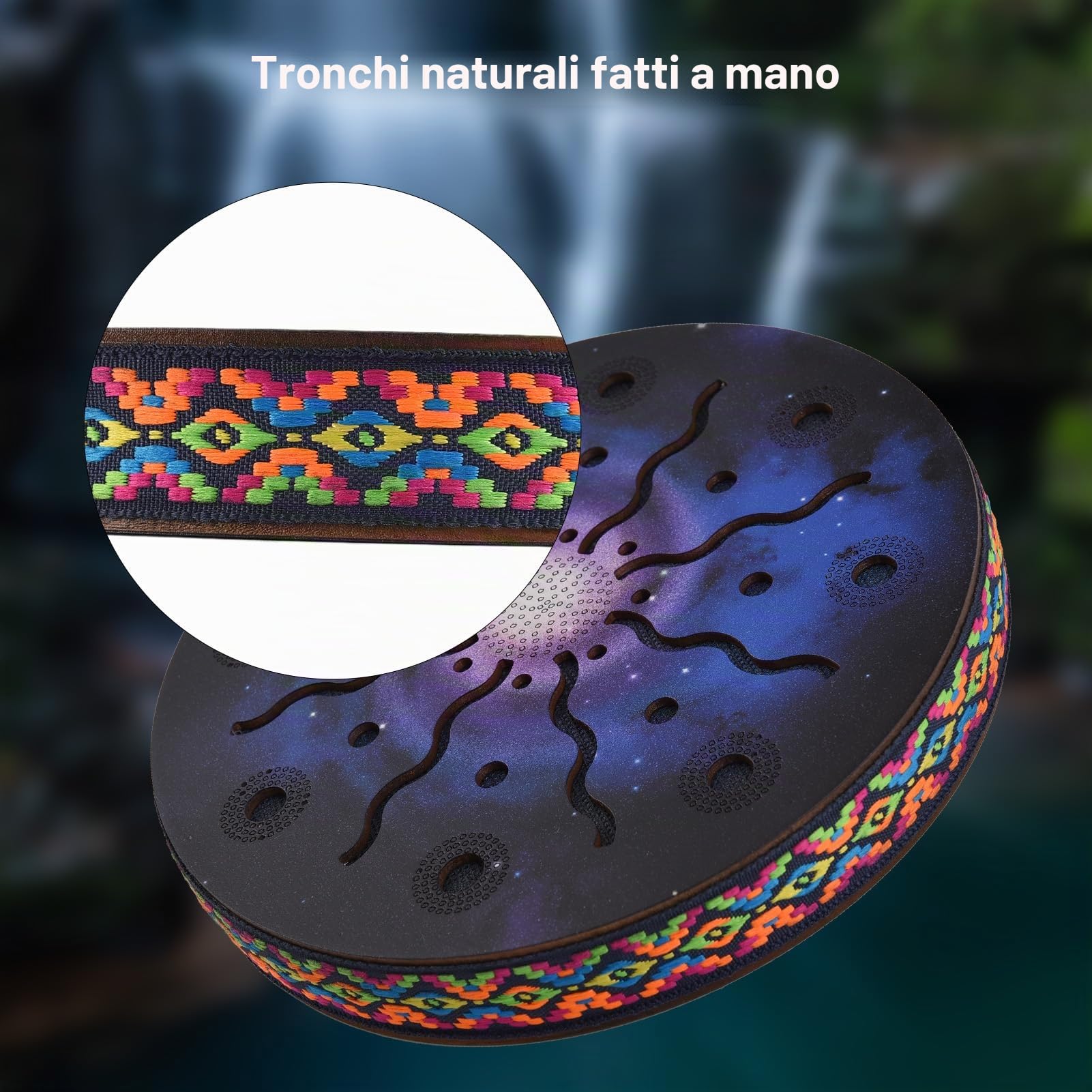Btuty 8 Pollice Ocean Drum Etnico Percussione Strumento Dipinto Modello Betulla Tamburo di Legno Bordo Intrecciato per Casa Forniture Per Feste Onomatopeica Musica Portatile Rilassante Acqua Suono | Tamburo oceanico in legno di betulla con suono rilassant