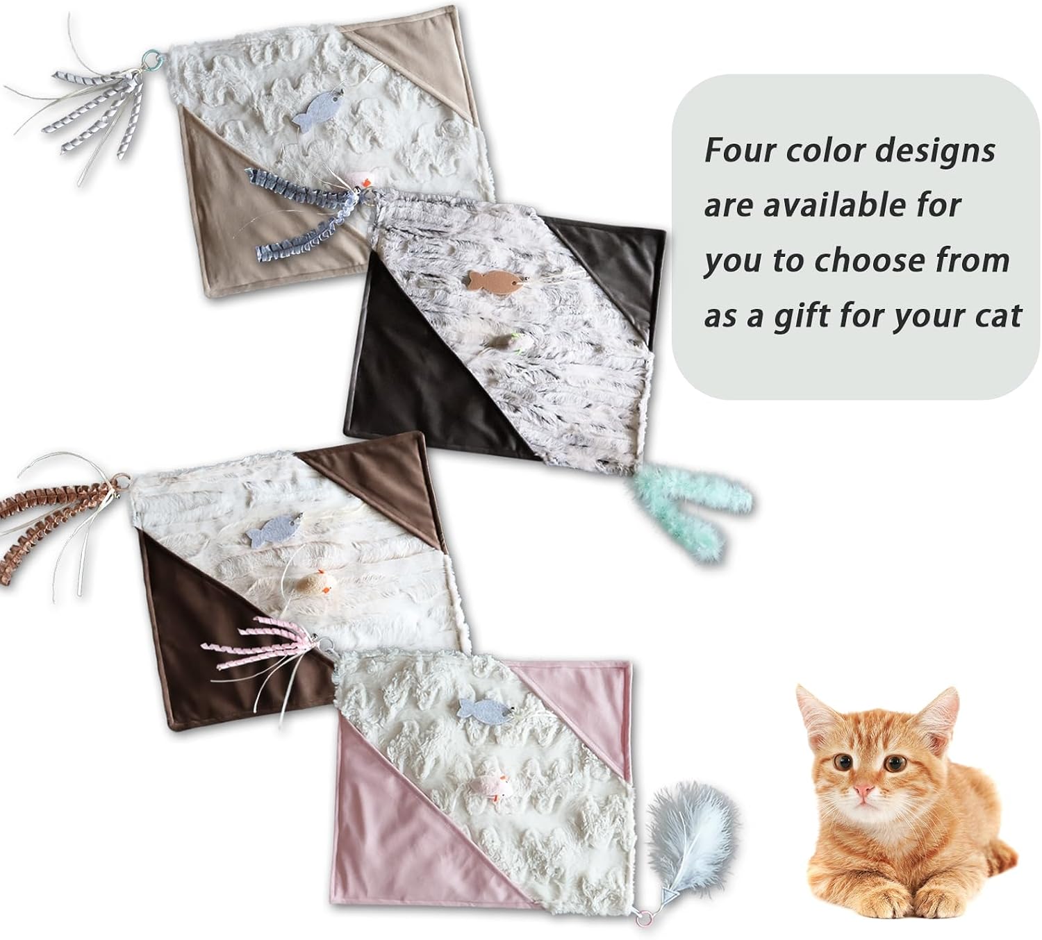 Cat Crinkle Play Mat with Catnip Mouse Toy,Interactive Cat Activity Mat with Refillable Catnip Pouch & Non-Slip Bottom Soft Plush Pad with Bell for Indoor Cats & Kittens 16.5 x 13.8” (Pink)