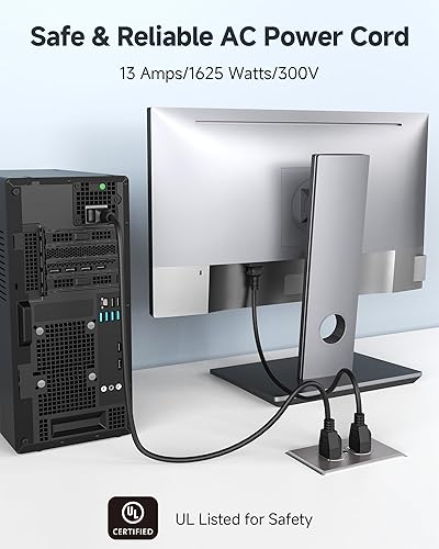 Miniatura 4 de Cable Matters - Paquete de 2 cables de alimentación cortos para computadora de 16 AWG, 3 clavijas, de 3 pies, repuesto de cable de alimentación para