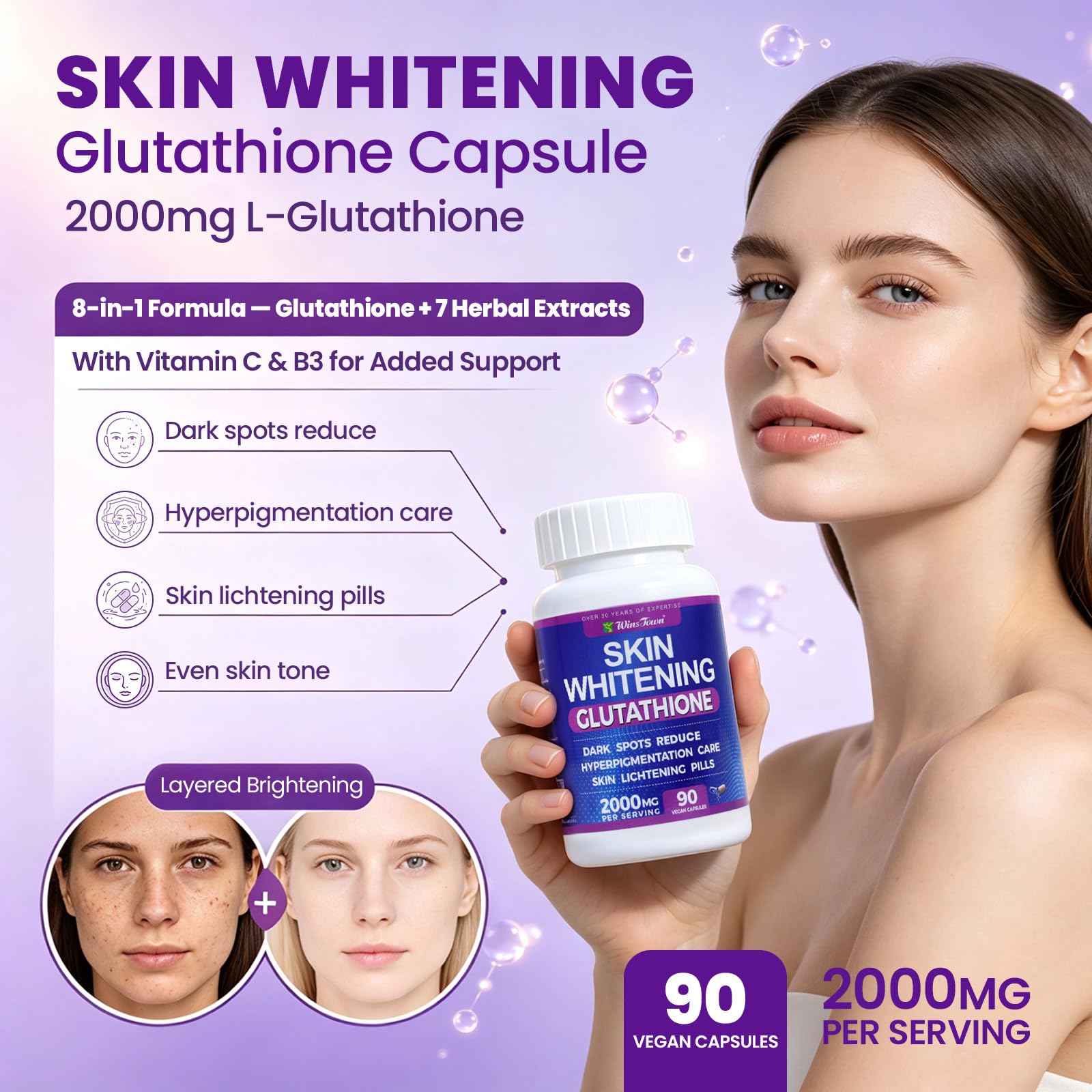 Whitening Glutathione 2000mg, Skin Lightening Pills, 90 Capsules — Amazon image 2