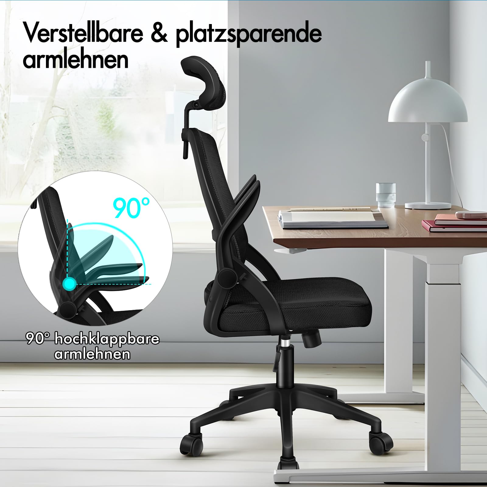 ALFORDSON Netzstuhl Bürostuhl Mesh Chefsessel Wippfunktion, ergonomisch Schreibtischstuhl höhenverstellbarer,360° Drehstuhl, PC-Stuhl Besprechungsstuhl,klappbare Armlehnen,180 kg belastbar,Schwarz