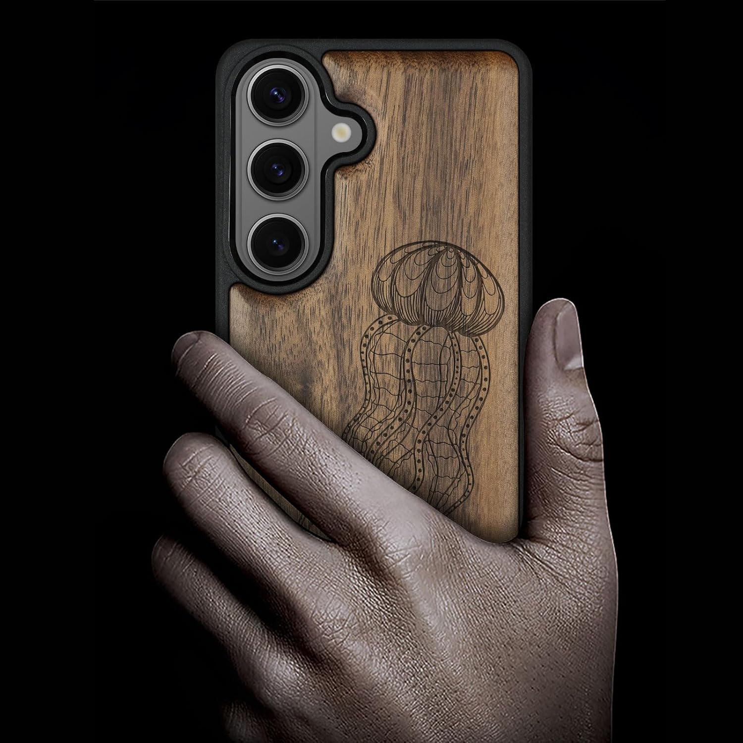 Carveit Magnetic Wooden Case for Galaxy S26+ Samsung S26 Plus Case, TPU Shockproof Cover & Wood Engraved, Compatible with MagSafe Wireless Chargers (Art Jellyfish) Walnut