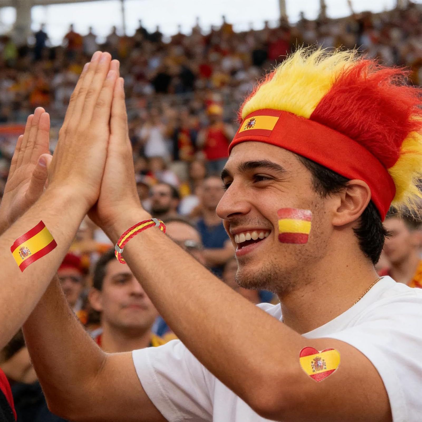Juego de 6 piezas para fans de la Copa del Mundo de Fútbol 2026, bufanda, rotulador de maquillaje, diadema, pulsera de piel, cuerno y tatuaje para hombres y mujeres, estadio de fútbol y