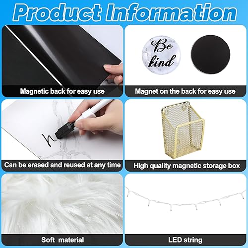 Miniatura 3 de Harloon Juego de 13 organizadores para casilleros escolares, incluye papel tapiz magnético, taza de espejo, cojín de piel sintética, funciona con