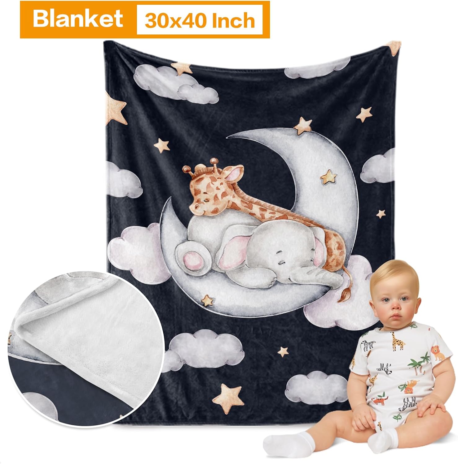 Baby Crib Bedding Set - Moon Animals Nursery Bed 3 Pcs Set - Chic Soft Blanket, Sheet, Crawling Rug for Newborns Boys Girls Gifts