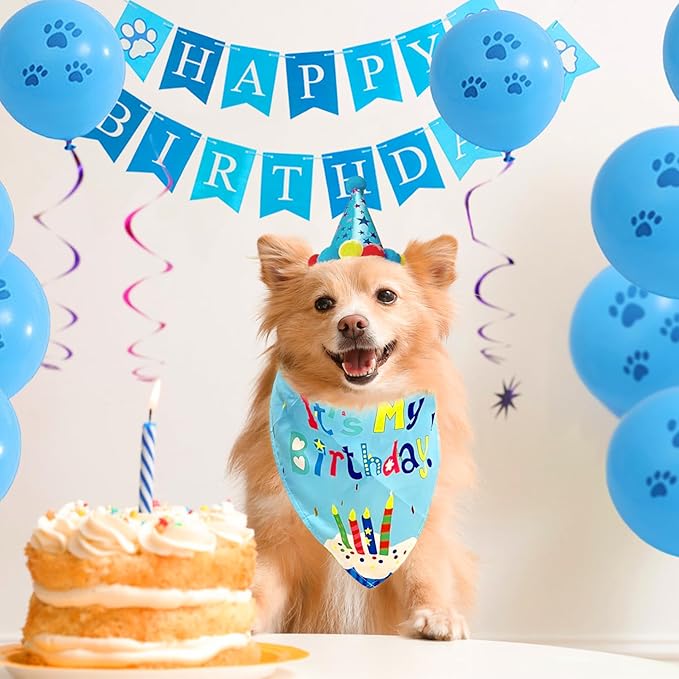6 Piezas Decoración Cumpleaños Perro - Gorro Pañoleta Corbata Banderín Globos miniatura 5