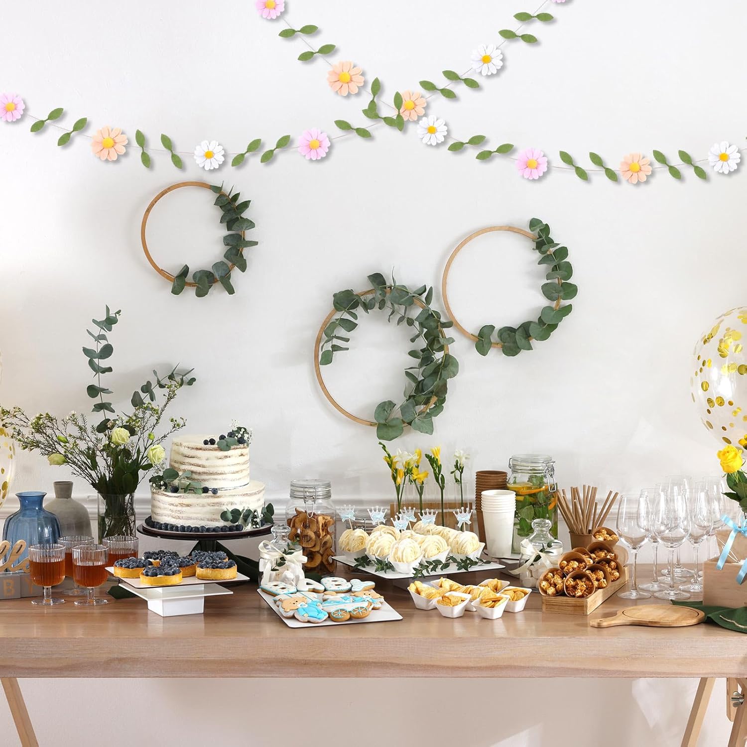 Janinka 1 Pcs Wool Felt Daisy Banner Garland Daisy Decorations Wildflower Garland Birthday Decorations for Wedding Birthday Supplies Wall Decor(Boho Color) - Image 5