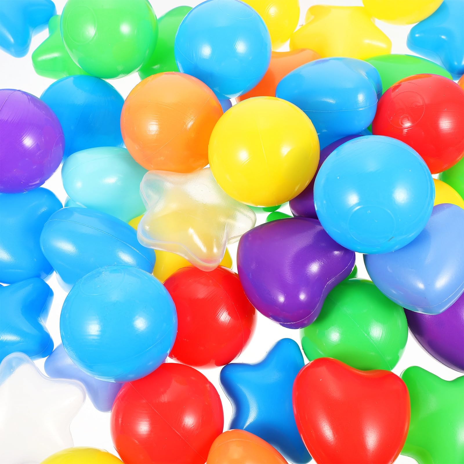 150 Bolas de Plástico para Niños Formas de Corazón y Estrella, Juguetes para Fiestas, Estructura Simple y Material Duradero para Parques de Diversión