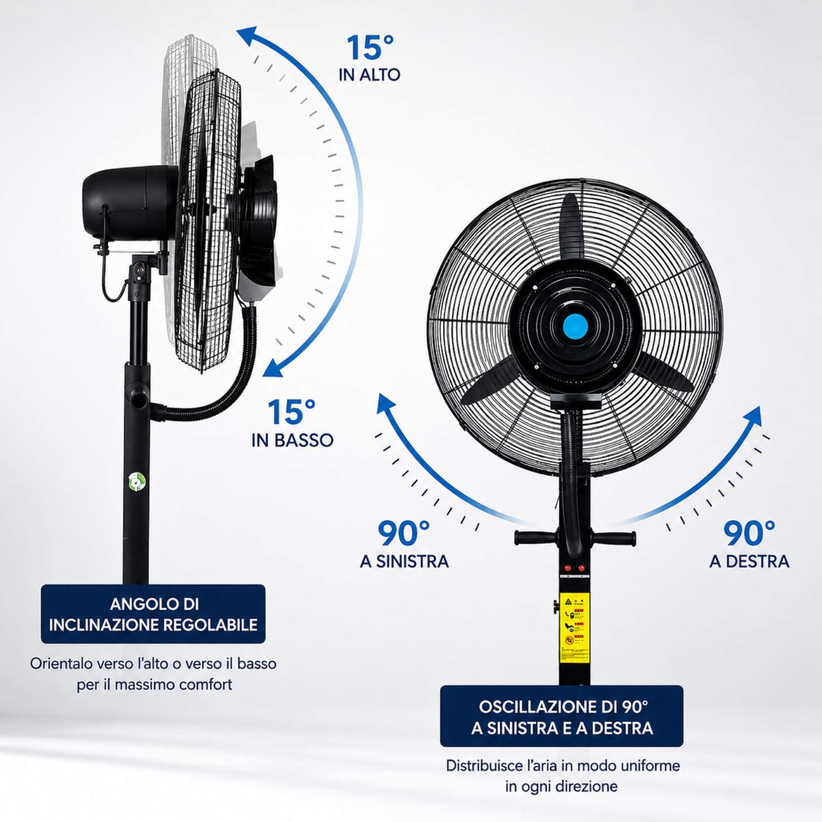 Ventilatore Nebulizzatore Magnum Nero Ø 66 cm a Piantana | Elettrico, Oscillante, Raffrescatore Lunga Distanza, 3 Velocità con Serbatoio e Ruote, Uso Civile e Industriale