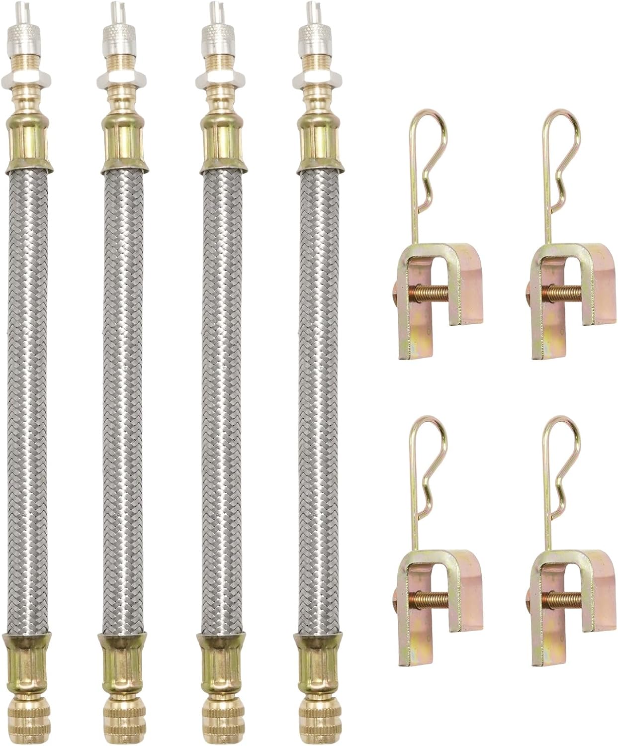 4 Pack 7"/180mm Valve Stem Extenders Kit, Stainless Steel Braided Extension Adaptors Replacement for Most Car Truck Trailer RV Vehicles