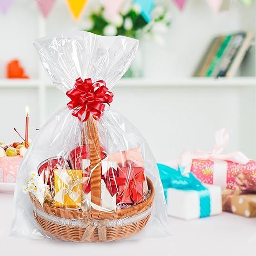 Vista 8 de Labeol 50 bolsas de celofán de 3 tamaños para cestas de regalo de 24 x 30 pulgadas, 16 x 24 pulgadas, 12 x 18 pulgadas, bolsas grandes de plástico