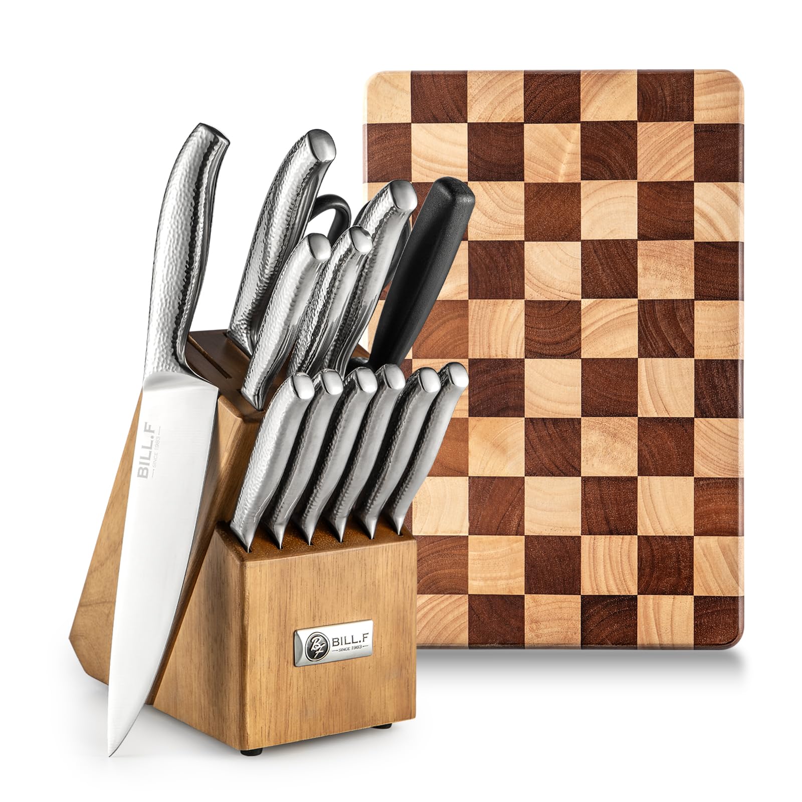 Knife Block with Kitchen Knives Set 14 Pieces and Wood Cutting Chopping Board Stainless Steel Knife for Kitchen