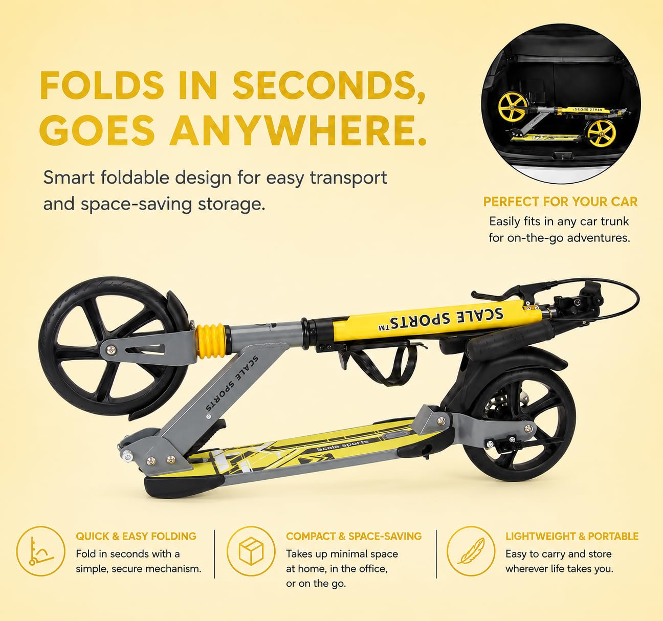 Kick Scooter - Patinete plegable de 2 ruedas para niños de 8 a 12 años, adolescentes y adultos, manillar ajustable, ruedas grandes de poliuretano de 200 mm, frenos de disco y pie, correa
