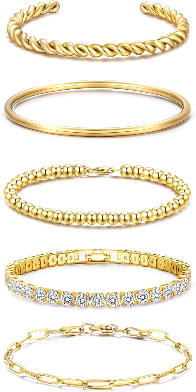 Bracelets Set for Women Dainty Stackable Bracelet Paperclip Link Beaded Bangle Tennis Bracelets for Women Stacks
