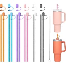 12 Color Replacement Straws with Cover Caps for Stanley Cup 40 oz 30 oz 20 oz 14 oz 64 oz Tumbler, Reusable Drinking Straws with Topper, Stopper, Cleaning Brush for Stanley Cup Accessorie
