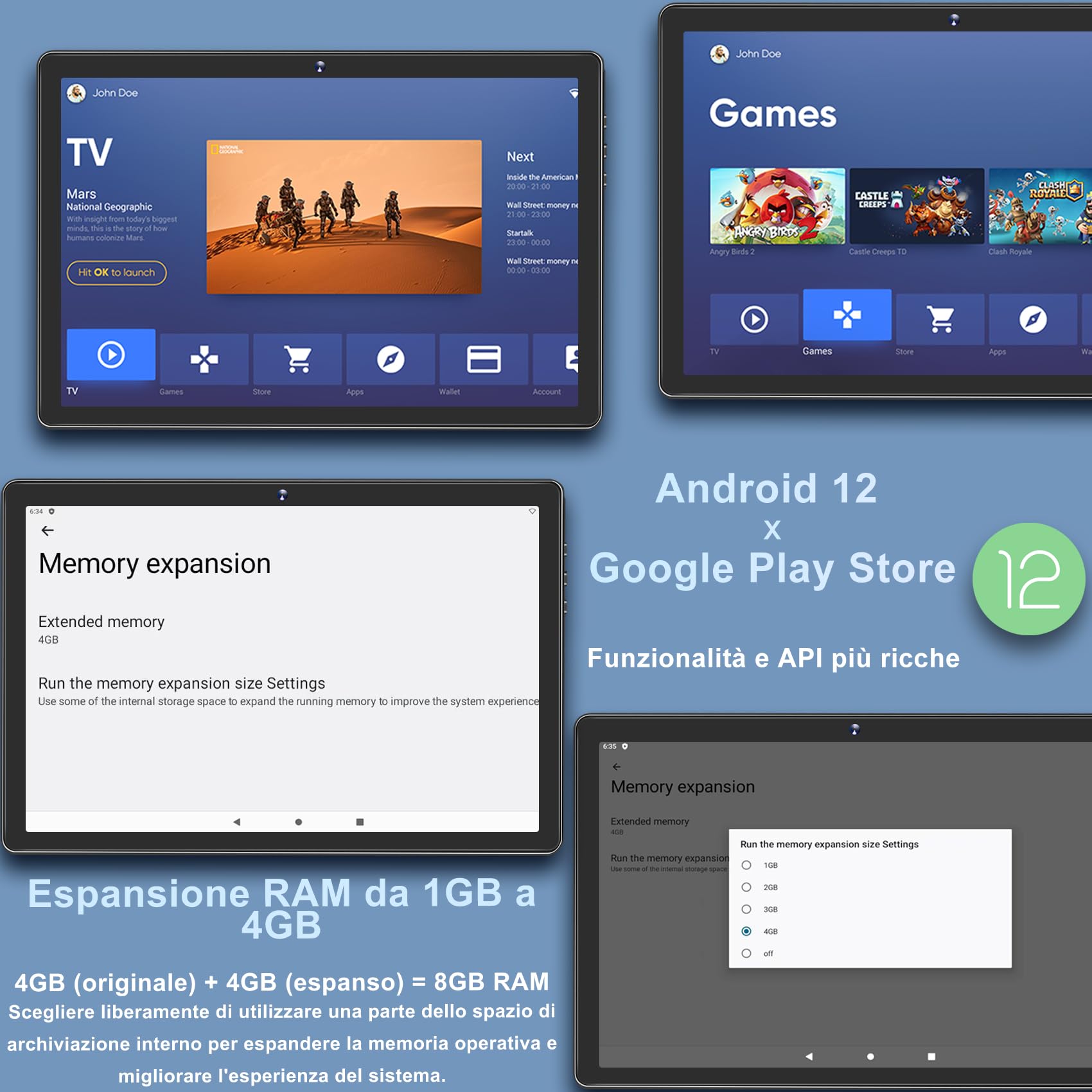 DMOAO Tablet 10 Pollici Android 12 con 5G Wi-Fi, HD Tablet con 8 GB RAM + 64 GB ROM (Espandibile fino a 1 TB), GPS, 8 Cores 2.0 GHz, Bluetooth 5.0, 1280 * 800 IPS, USB-C, 6000 mAh, Nero