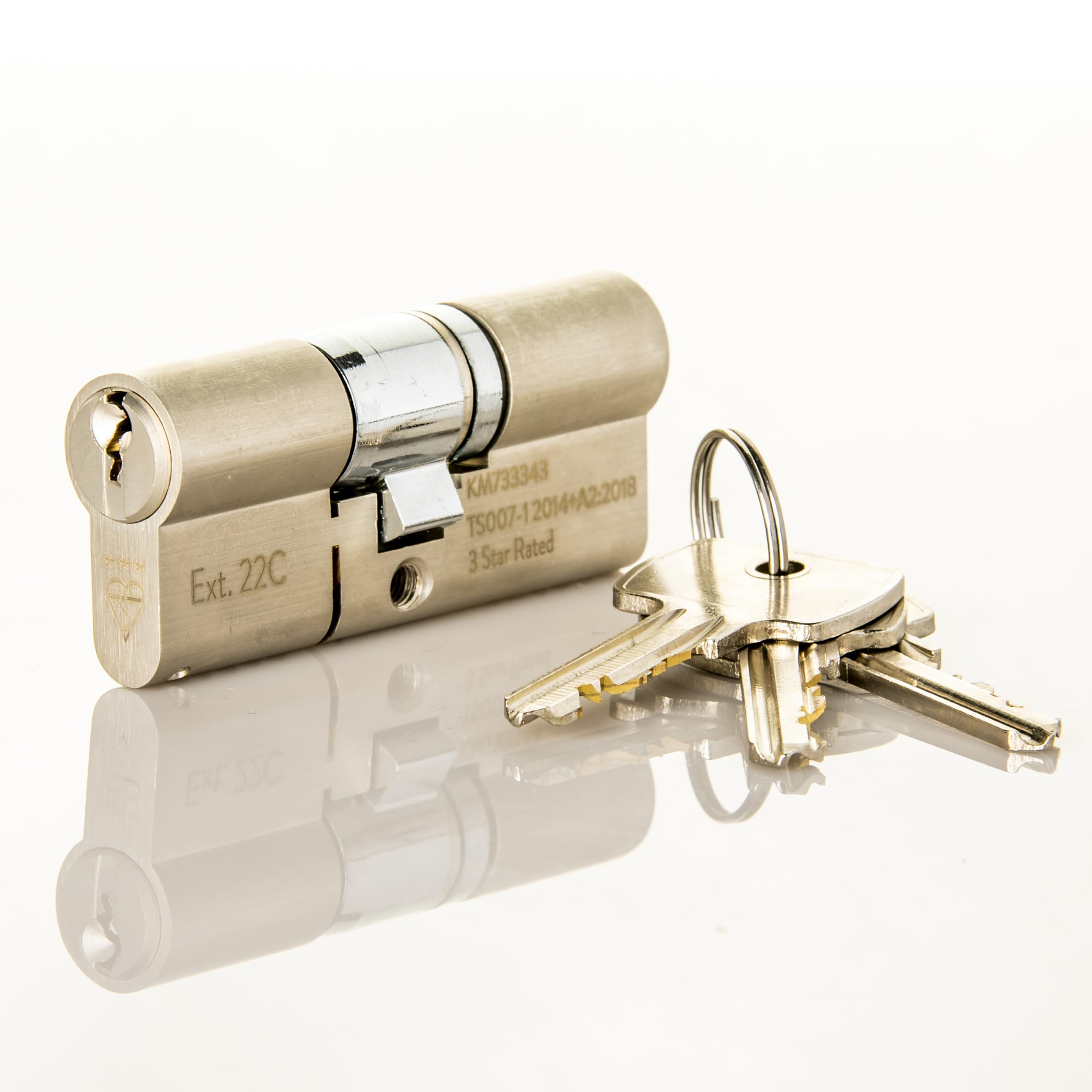 Tss Satin Chrome High Security Ts007 3 Star British Standard Insurance Approved Euro Lock. Anti Snap Police Preferred Product. Satin Nickel 3 Keys 3 Star Cylinder (55Mm Internal X 40Mm External (95Mm Total))