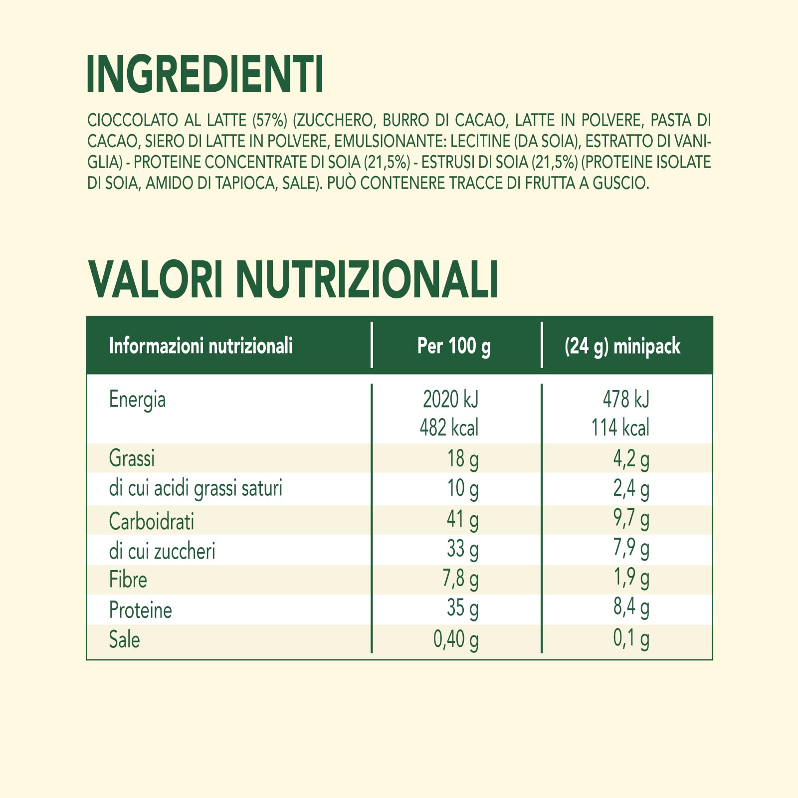 Enervit, Bites con Cioccolato al Latte, 5 Minipack da 24 Grammi, Porzioni Monodose, per Mantenere il Tono Muscolare, con Proteine della Soia e Fibre, 100% Vegetale, Senza Glutine e Olio di Palma