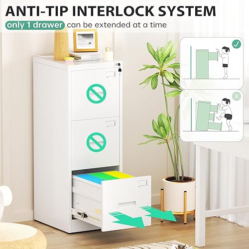 Miniatura 4 de Bonusall Archivador vertical con cerradura de 3 cajones de bloqueo vertical, archivador de oficina de metal, organizador horizontal con estante 10