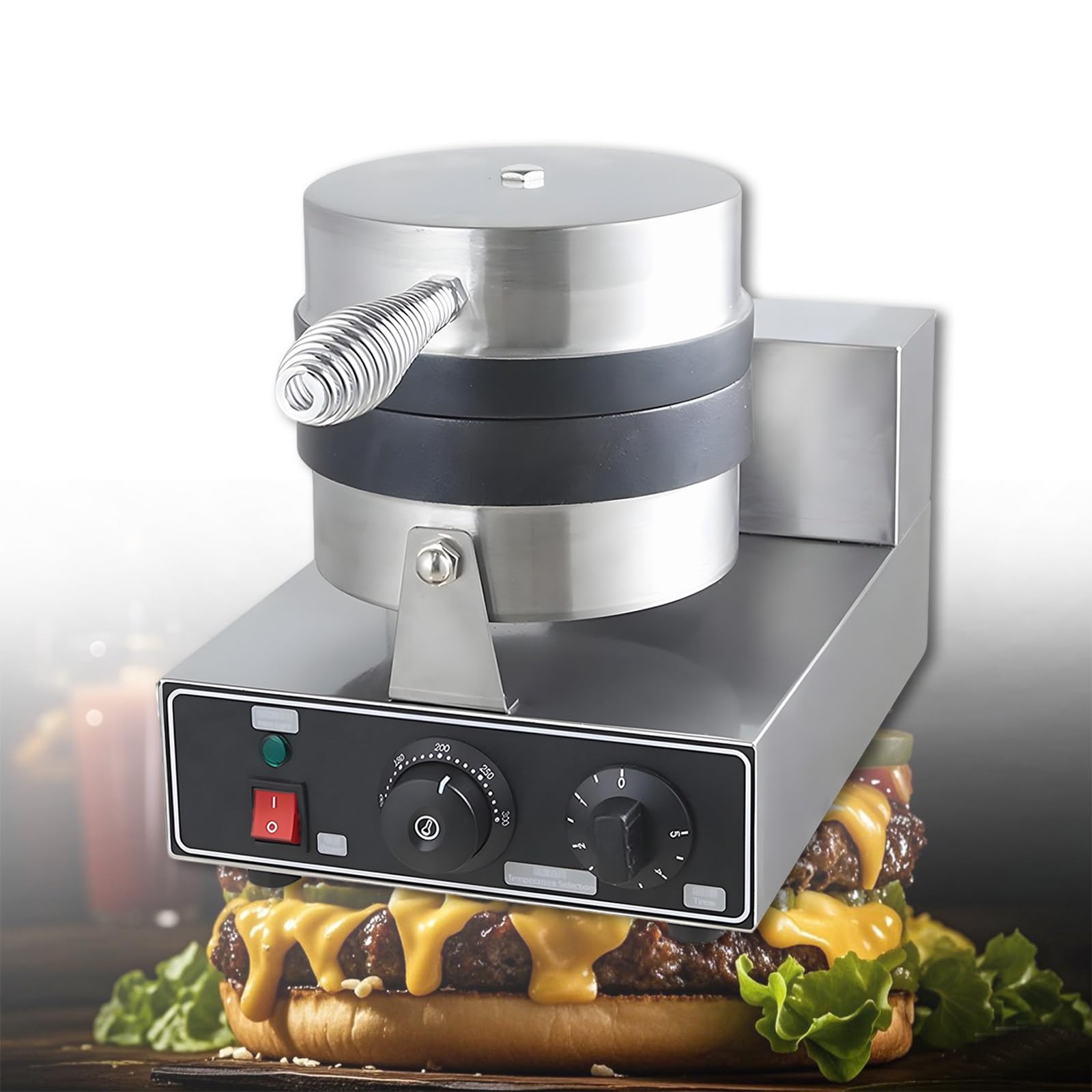 Piastra per Waffle Elettrica, Macchina per Hamburger da 1300 W, Macchina per Hamburger Antiaderente Commerciale, Temperatura Regolabile da 50 a 300 ℃ per Uso Domestico