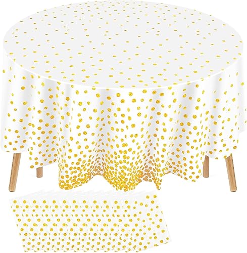 Miniatura 7 de Newwiee 3 manteles redondos de plástico de 84 pulgadas, manteles de confeti de graduación para graduación, boda, despedida de soltera, cumpleaños,