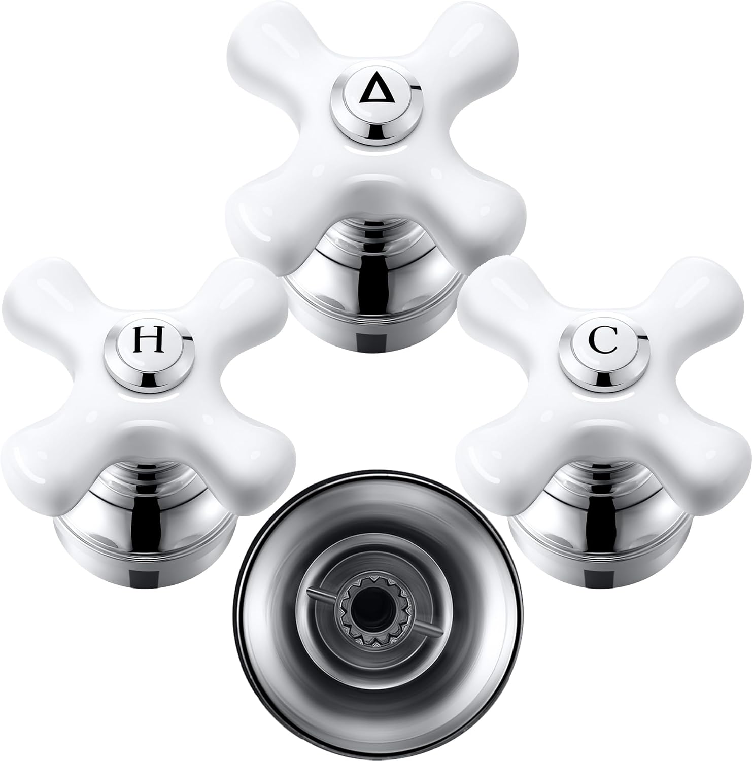 Enhon 3 Pcs Handle Set, Compatible with Price/Pfister Shower Valve, Hot Cold and Diverter Handle, Fits 12 Point Broach Stem, Chrome Finish White(Cross Arm)