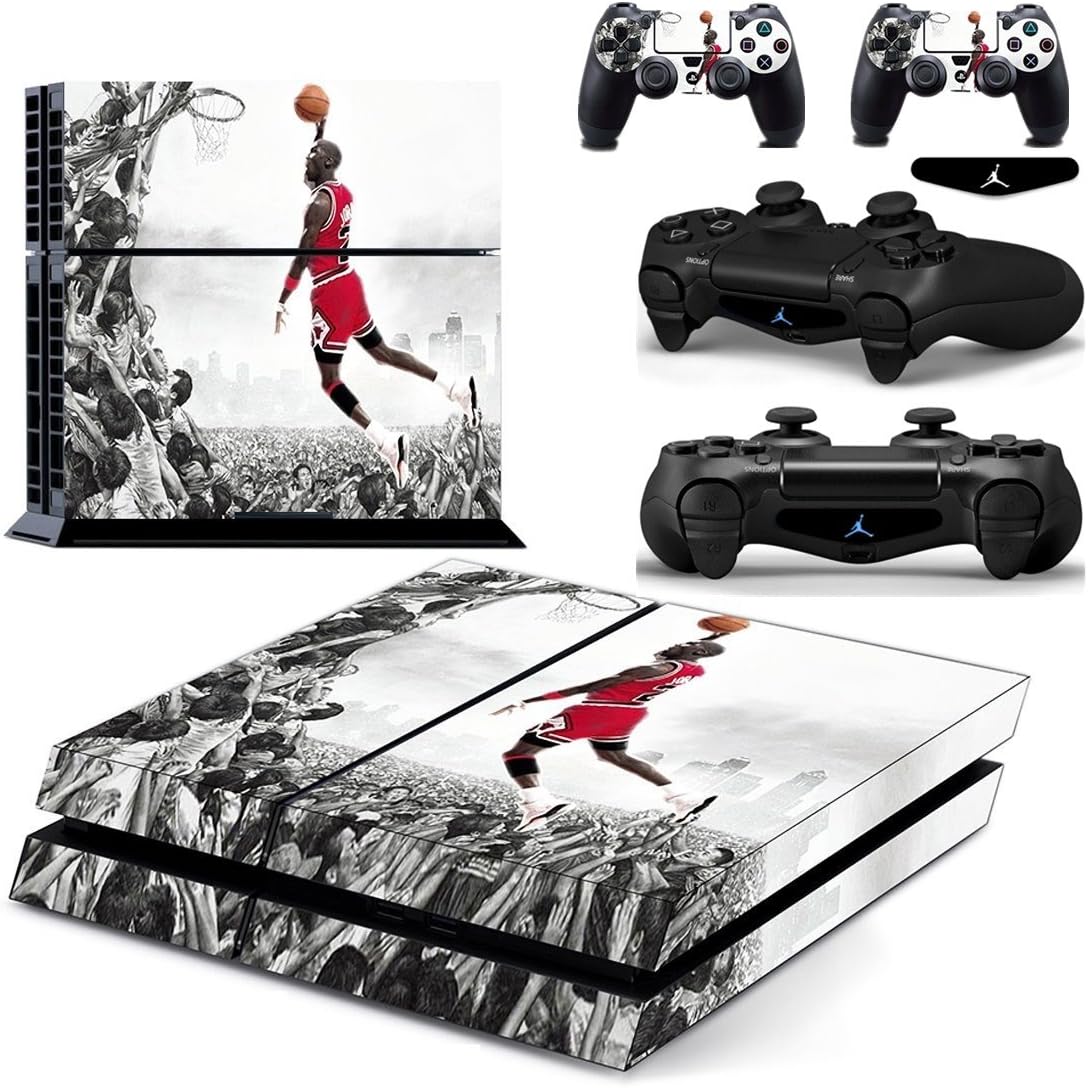 Ambur® Protective Vinyl Skin Decal Cover for Sony PlayStation 4 PS4 Console & Remote DualShock 4 Controller Sticker Skins - Exclusive Jardon NBA Basketball (1 Console Sticker + 2 Controller Stickers)
