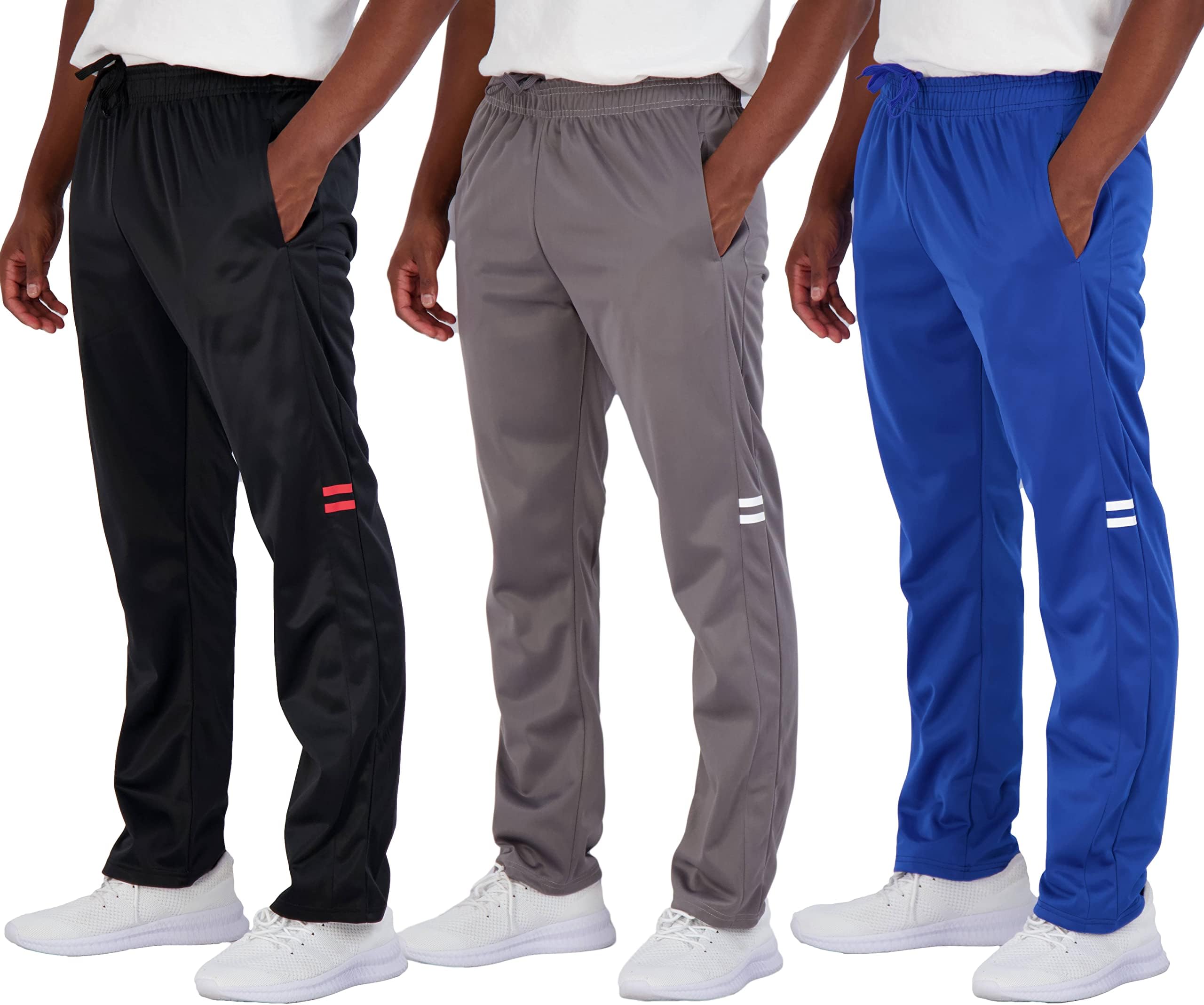 Real Essentials3 Pack: Men's Active Athletic Casual Tricot Open Bottom Sweatpants with Pockets (Available in Big & Tall)