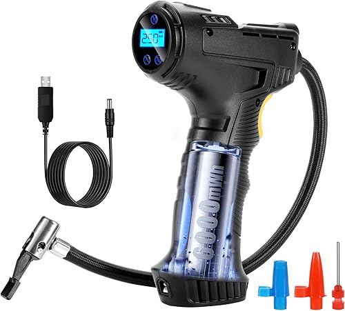 Miniatura 7 de Compresor de aire portátil de 150 PSI para neumáticos de automóvil, inflador digital de neumáticos con linterna LED, bomba automática de 12 V para