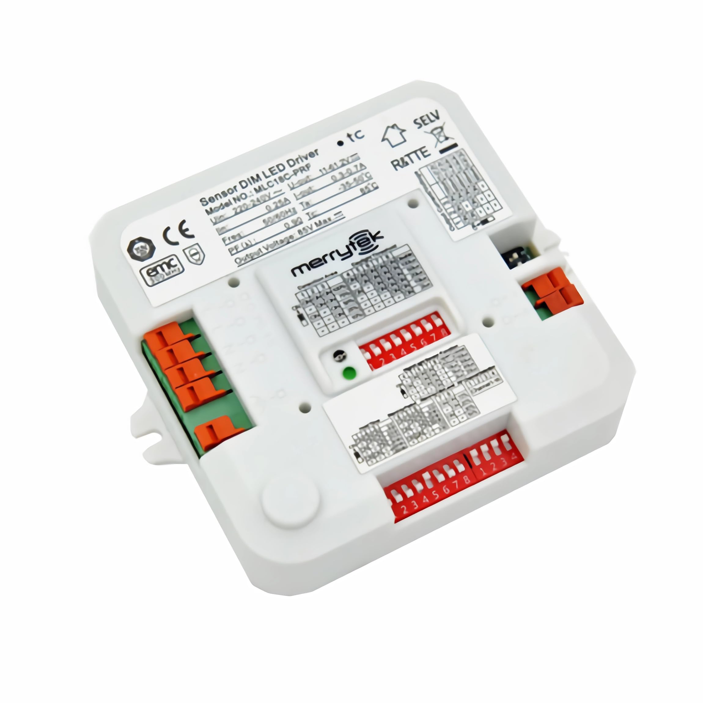 MLC18C-PRF Merrytek 3IN1 - Detector de movimiento para microondas RF + controlador LED 18 W pushDIM – Sensor regulable IP20 Control de luz para interiores hasta 8 m de alcance