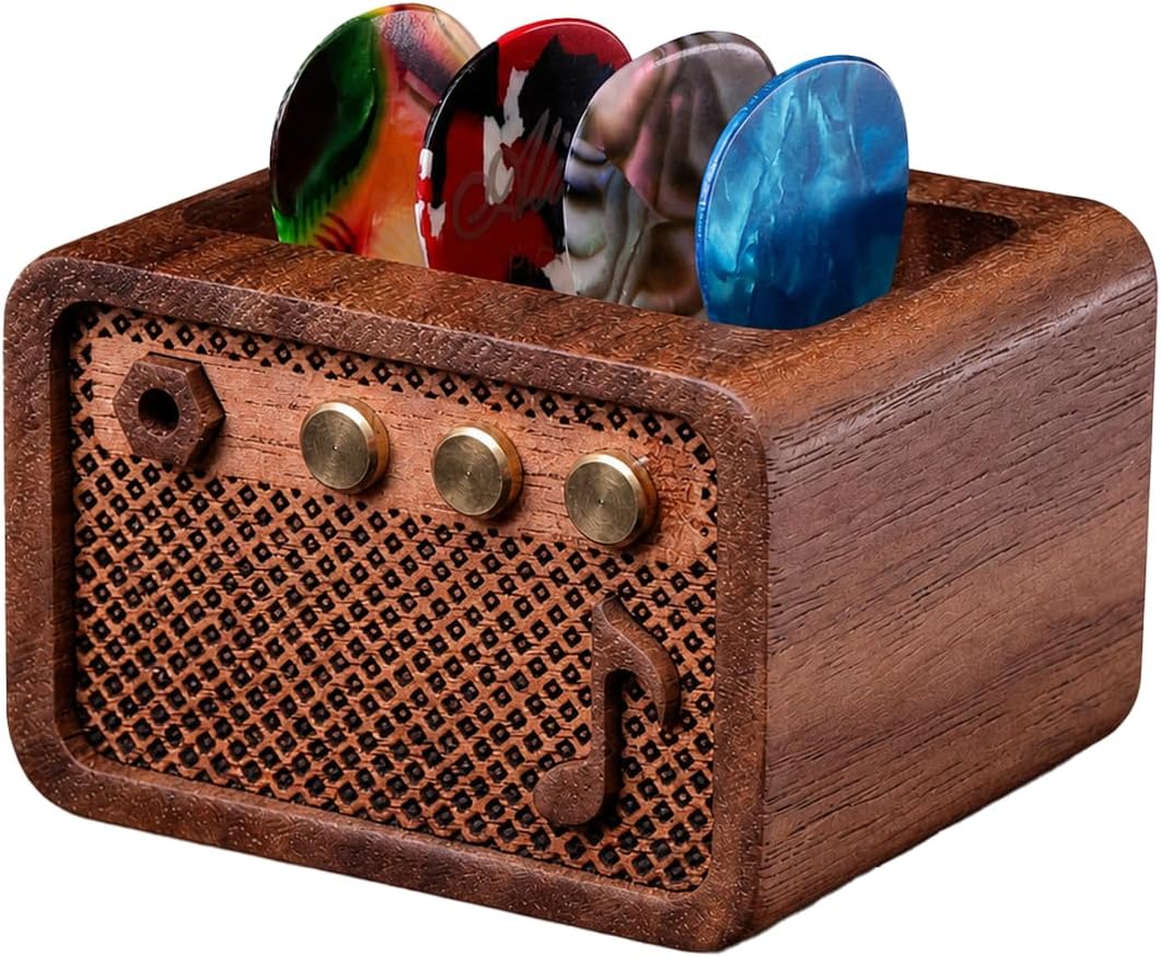 wood guitar pick box, amp style holder, guitar gifts for men
