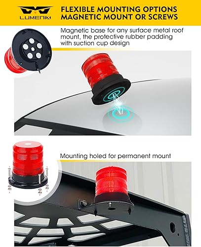 Miniatura 5 de LUMENIX Luz LED roja de baliza en la azotea, magnética  Montaje de tornillo giratorio estroboscópico luces de policía intermitentes de seguridad