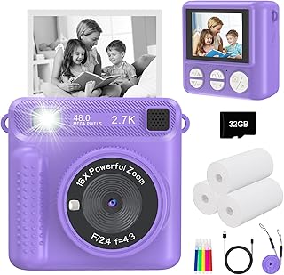 Instant Print Kids Camera - 1080P Selfie Digital Camera, Portable Travel Toy for Boys & Girls Age 3-12, Christmas Birthday...