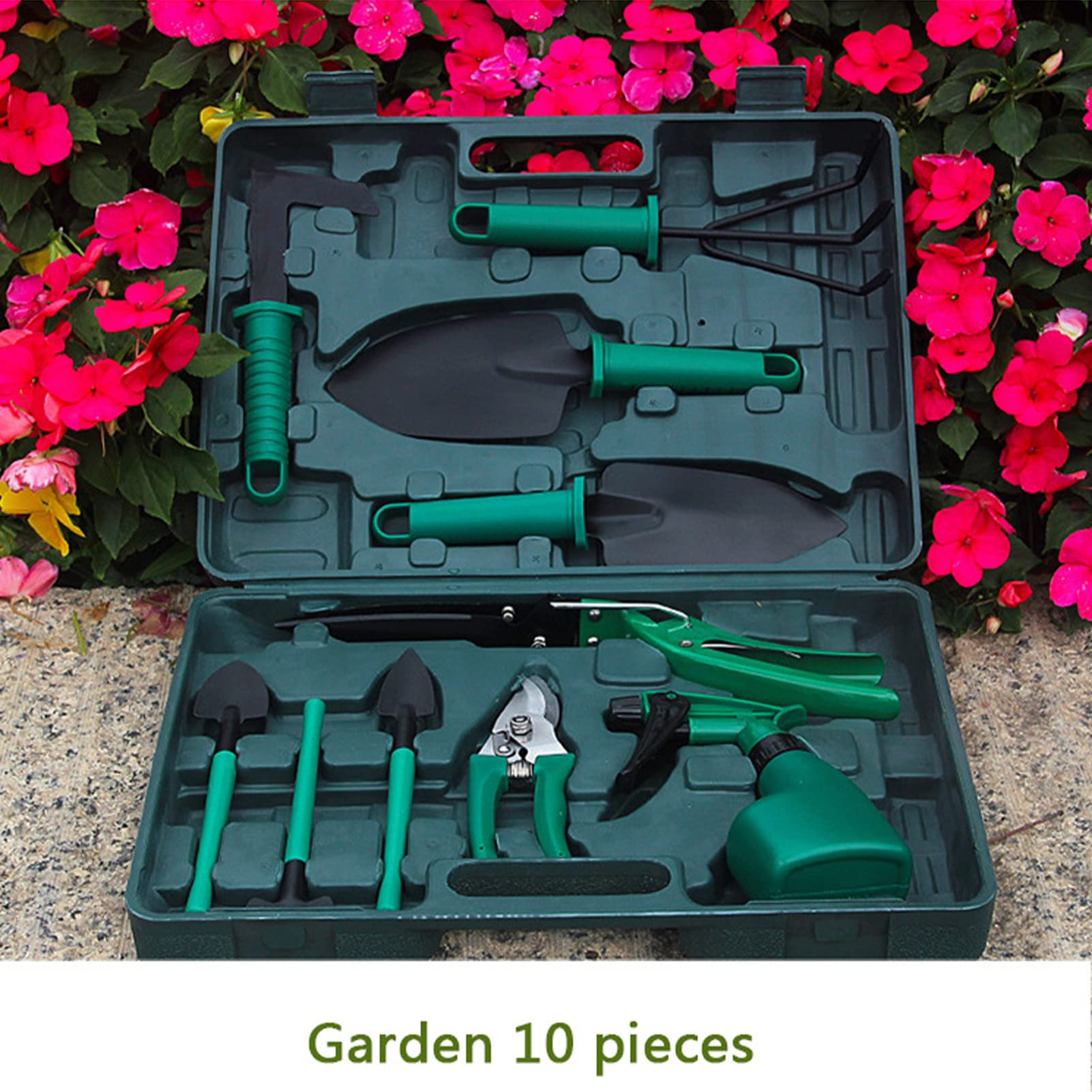 Herramientas Jardinería Herramientas Manuales Jardinería 10 Piezas, Kit Pala Poda Plantas en Maceta Juego Deshierbe para Plantar en el Jardín(Juego de 10 Piezas de jardinería Verde.)