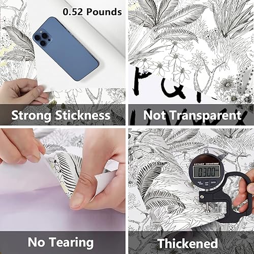 Miniatura 4 de Wudnaye Papel tapiz floral gris para despegar y pegar, papel de contacto vintage de 17.7 x 393.6 pulgadas, papel tapiz autoadhesivo de flores, papel