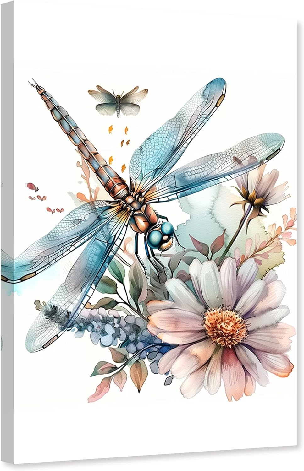 ARTZGX Dragonfly Canvas Wall Art for Bathroom Watercolor Dragonfly Pictures Wall Decor Home Painting Framed (12.00" x 18.00")