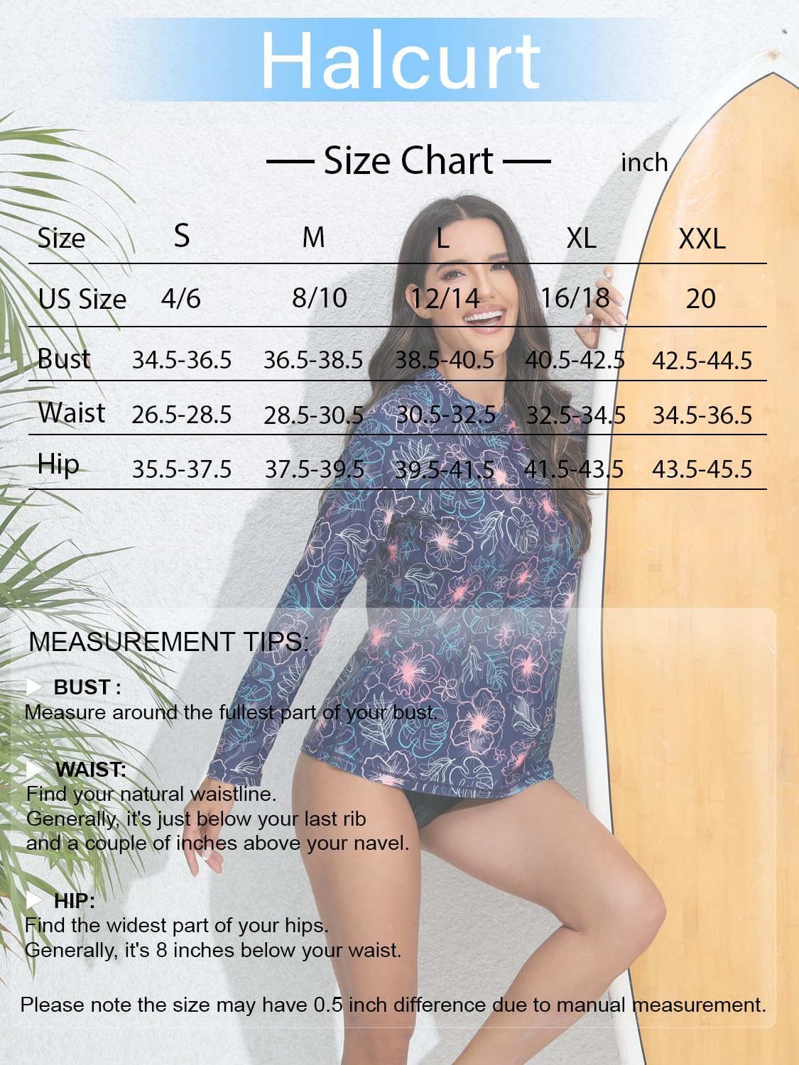 Halcurt Camiseta de natación de manga larga para mujer con brasier integrado, protección solar UPF50+, traje de baño de secado rápido