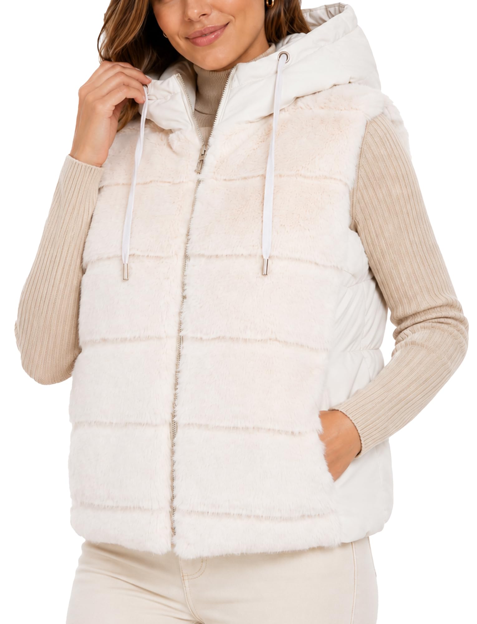 Gilet imbottito da donna, in pile, senza maniche, con parte anteriore