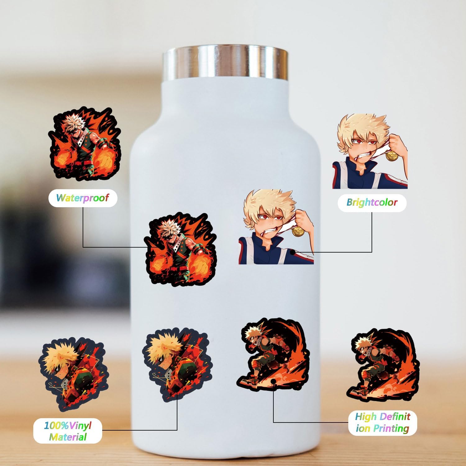 62Pcs Bakugo Sticker Anime Kawaii Waterproof Pack | Cute Aesthetics Vsco Cartoon Cool Deacls Graffiti Stickers Vinyl for Adults Water Bottle Skateboard Luggage Laptop Computer Phone