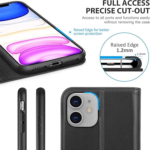 Miniatura 5 de SHIELDON Funda tipo cartera para iPhone 11, funda de piel auténtica para iPhone 11, función atril, tarjetero con bloqueo RFID, funda magnética de