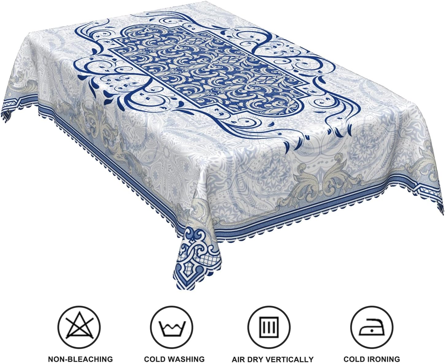 60x84inches Blue and White Rectangle Tablecloth Blue Floral Printed Decorative Fabric Table Cover Waterproof and Stain Resistant Table Cloth for Kitchen Dining Room Banquet Party Home Decor