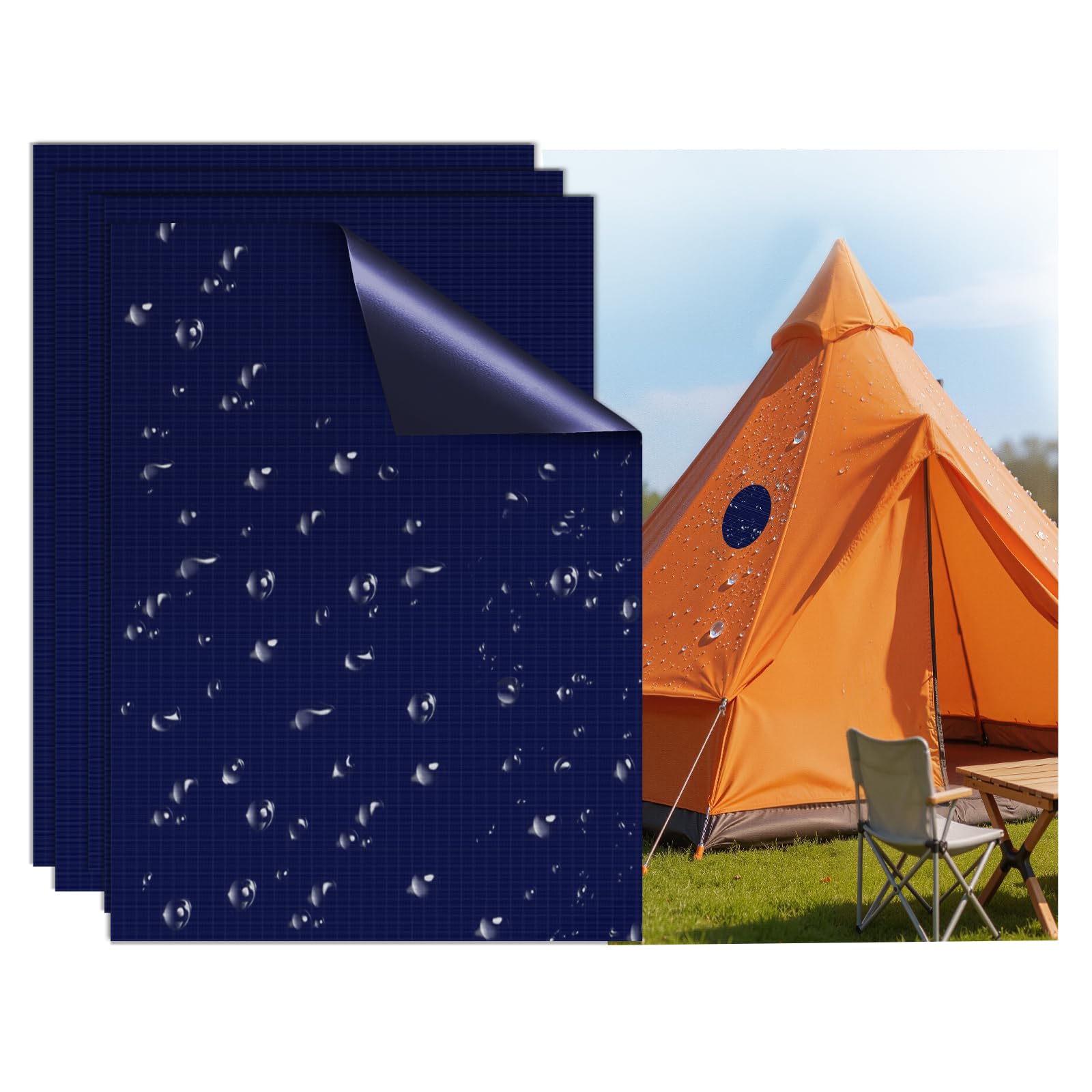 Waterproof Nylon Tent Repair Kit Patches – Outdoor Gear Ripstop Fix Fabric Repair Tape, Self-Adhesive Patches for Clothing, Down Jacket, Puffer Coat, Sleeping Bag, Backpack, 4PCS NavyBlue — image 1