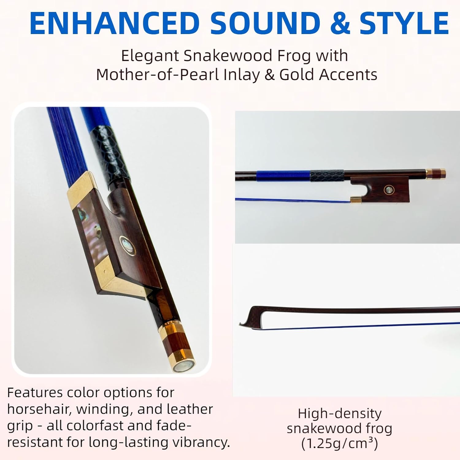 Premium Carbon Fiber Violin Bow 4/4 - Lightweight, Durable, & Stylish with Snakewood Frog & Dyed Horsehair，Colorful Carbon Fiber Violin Bow - Vibrant Design with High-Performance Materials (Blue)