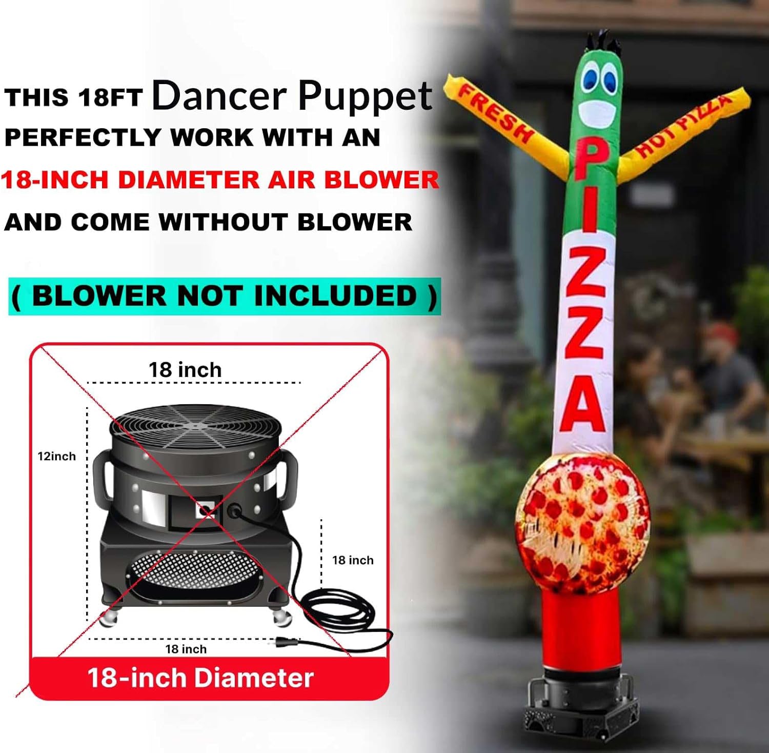 18ft Tall Pizza Air Inflatable Tube Man Dancer with Pizza Sign Delicious Fresh Tubeman Both-Side Hand Printing Perfect Way Help Business Grow Sky Wacky Waving Puppet Guy - Without Blower