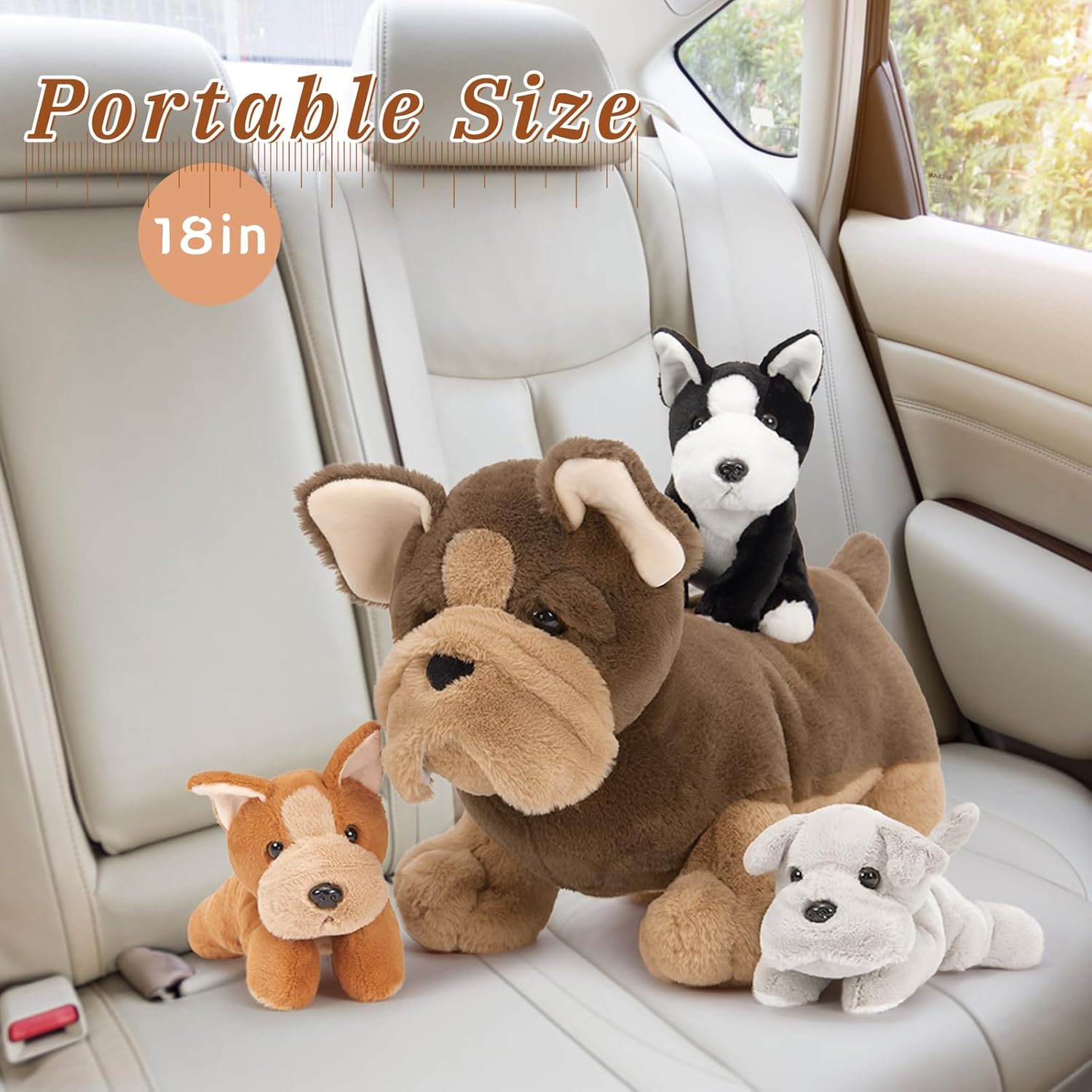 MorisMos French Bulldog Stuffed Animal with Babies,18'' Mommy Stuffed Dog Push with Puppy Toys for Kids,4Pcs Realistic French Bulldog Toys for Girl Boy,Pug Toy Gift for Birthday Christmas