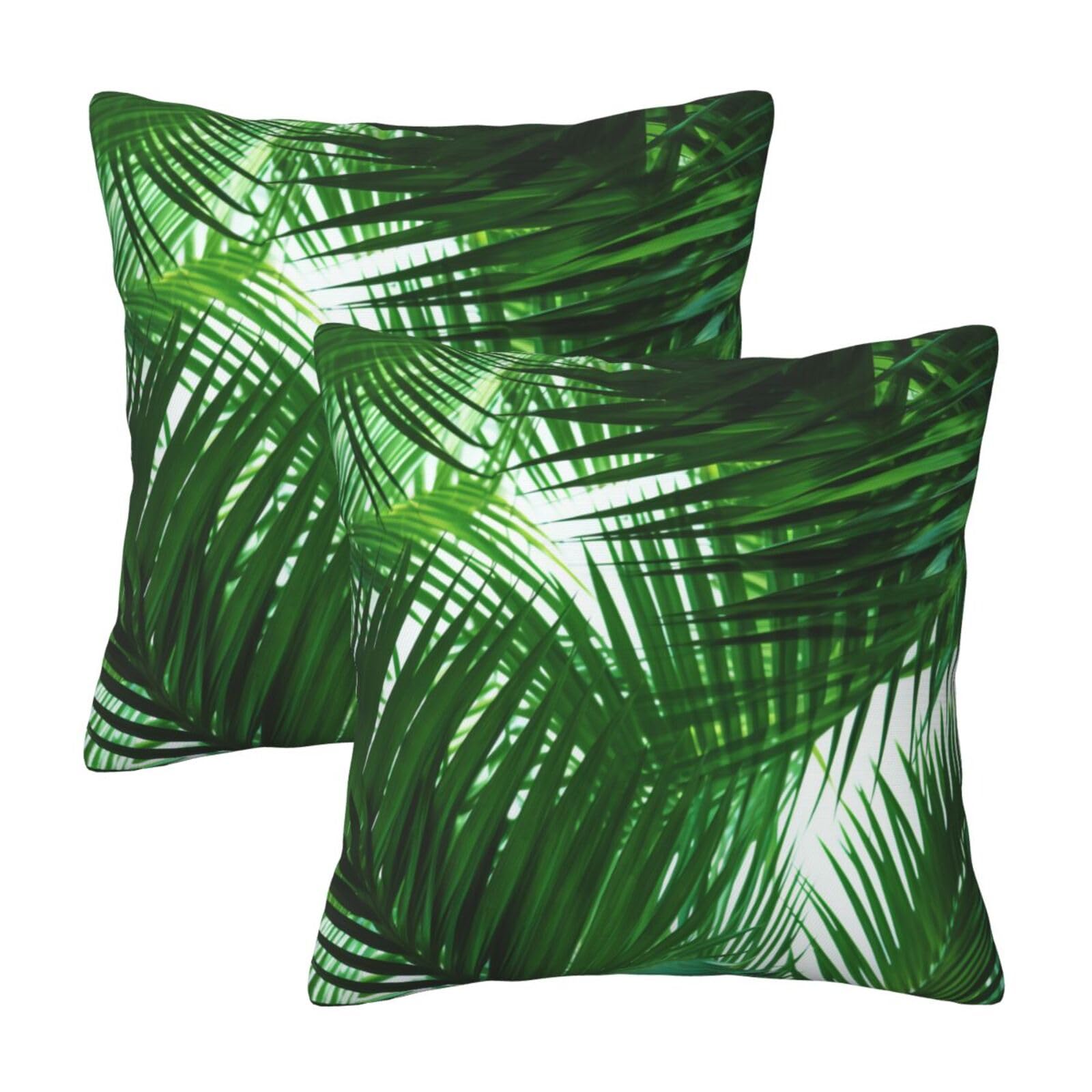 Palm Leaves Green Shades Throw Pillow Cases 2 Pack Square Pillowcases Soft Pillow Protectors for Couch Livingroom Sofa Bed Office Car,30x30 CM