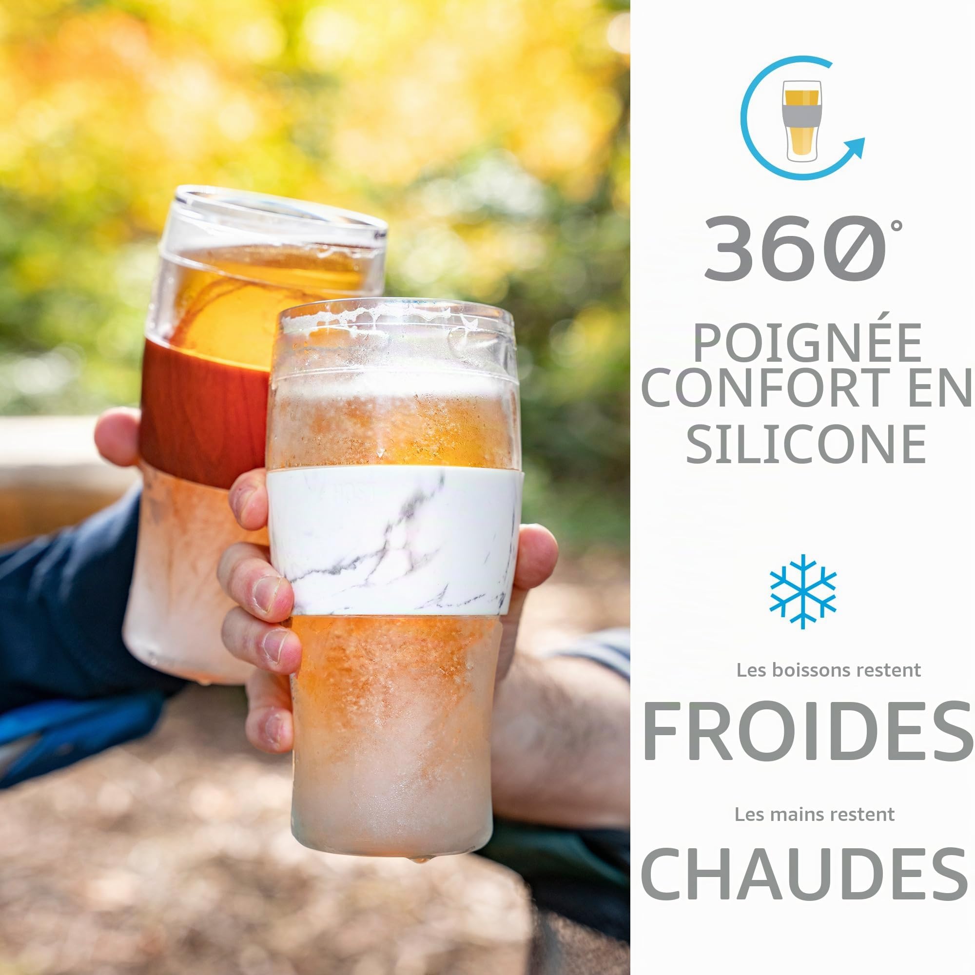 Host Freeze - Lot de 2 Verres à bière de 47 cl, Verres à Pinte à Double paroi Plastique Contenant Un Gel réfrigérant, Gris