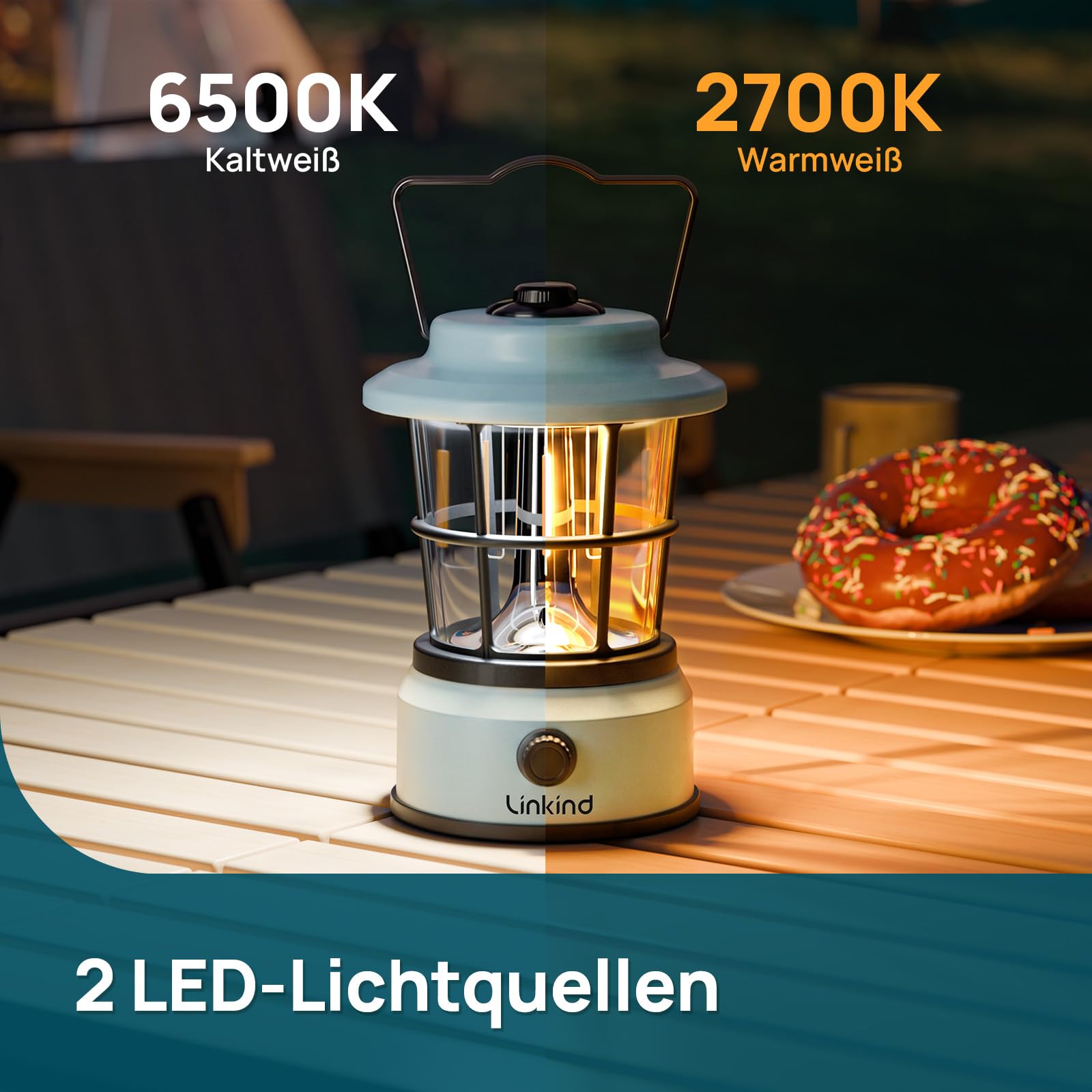 Linkind LED Campinglampe USB C Wiederaufladbare Camping Laterne Kalt&Warm 2-Farbe Zeltlampe Eingebaute 3600mAh Akku Notfallleuchte für Camp, Wandern, Stromausfall, Notfall 2 Stück